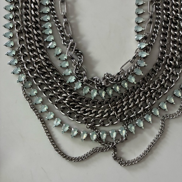 Rare BaubleBar Statement Chain Necklace | Gunmetal & Mint Crystal - Picture 4 of 8